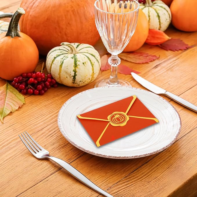 JarThenaAMCS 50Pcs Fall Mini Greeting Card Envelopes Bulk Orange Gift Card - Image 5