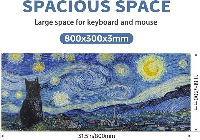 Starry Night Cat Gaming Mouse Pad Large Desk Mat Extended Keyboard Mouse Pad - Image 2
