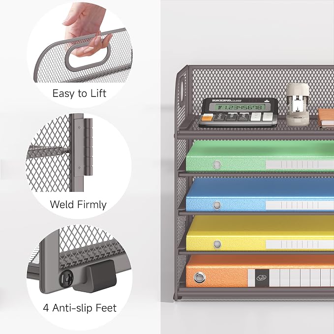 Lavatino 5 Tray Desk File Organizer, Mesh Paper Sorter Letter Tray Organizer - Image 3