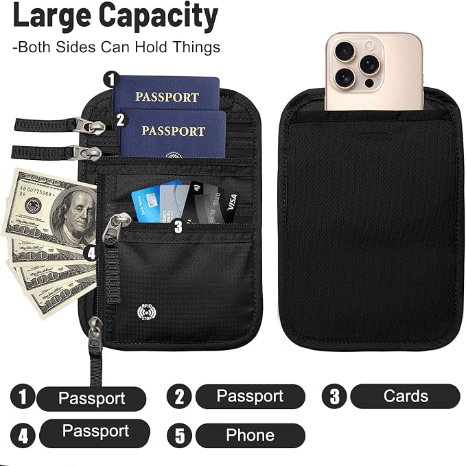 Sizobi Neck Wallet for Traveling Women Men, RFID Blocking Nylon Passport Holder - Image 3