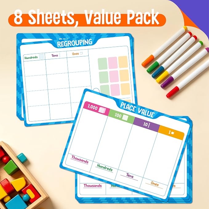 8 Packs Place Value Whiteboards, Double-Sided Dry-Erase Cards, Writable and - Image 2