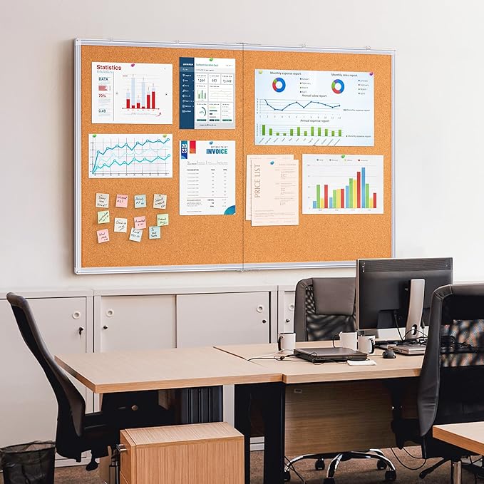 maxtek Large Cork Board 60 x 48 in, Bulletin Board for Walls, 5'x 4' Extra Aluminum Framed Corkboard, Foldable Wall Mounted Back to School Pin Memo Notice Cork Board for Office, Home Wall Display-DeskLoop Office