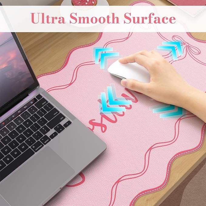 iCasso Pink Mouse Pad, Scalloped Desk Cover Mat, Leather Waterproof Desk Pad Mat - Image 5