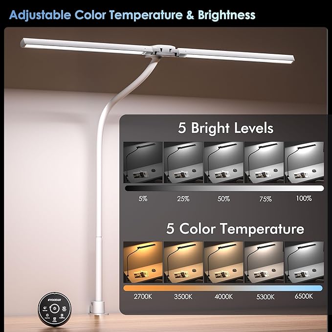 EYOCEAN Desk Lamp with Clamp, 31.5" LED Desk Lamp - Image 6
