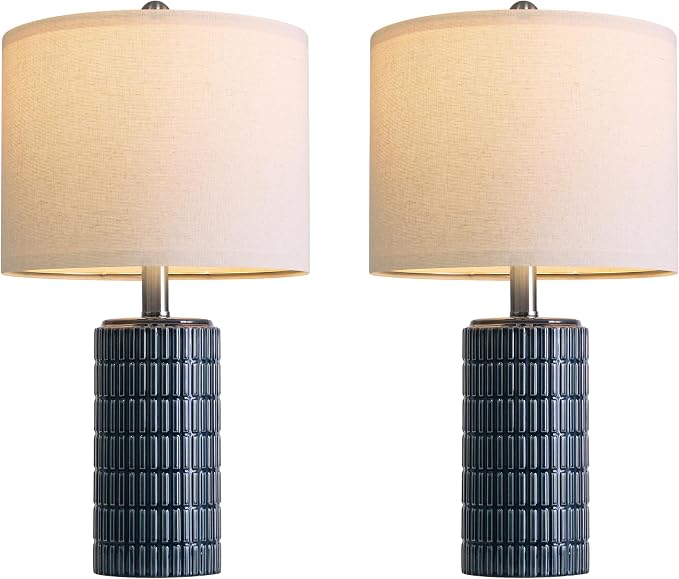 PoKat 20.75" Small Blue Table Lamps, Farmhouse Bedside Lamps - Image 7