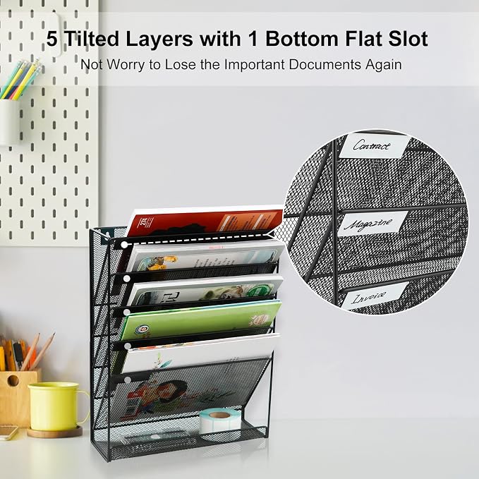 EasyPAG 5 Tier Wall File Holder, Mesh Hanging Folder Organizer - Image 4