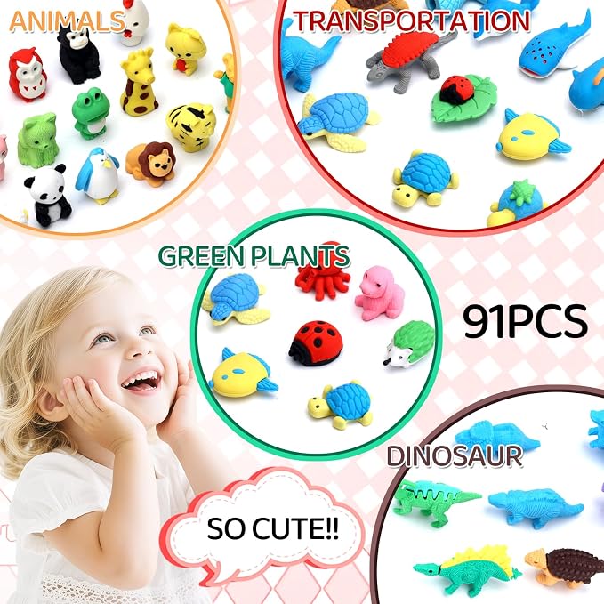 URSKYTOUS 91Pcs Animal Erasers Desk Pets - Image 4