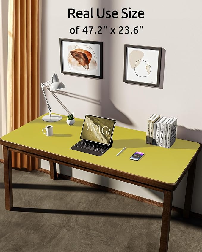 YSAGi Leather Desk Protector, Office Mat, Large Mouse Mat, Non-Slip PU Leather Blotter, Laptop Desk, Waterproof Writing Pad for Office and Home (Olive Green, 47.2" x 23.6")-DeskLoop Office