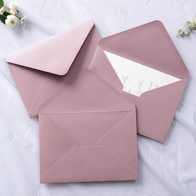 PONATIA 50 PCS/Pack A7 Envelopes, 5.25 x 7.25'' Matte Dusty Rose Envelope - Image 5