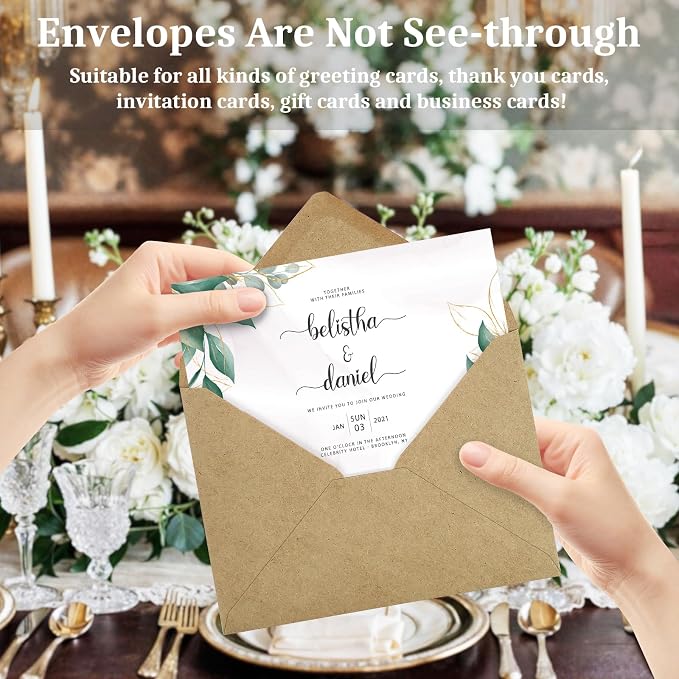 200 Pack A7 Envelopes, Kraft Greeting Card Envelopes Self Seal, 5.24 x 7.24 in - Image 5