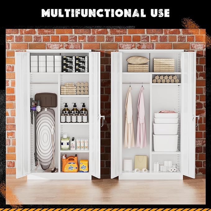 Greenvelly Metal Storage Cabinet Locker with Locking Doors,72" Metal Wardrobe Cabinet, Steel Storage Wardrobe with Hanging for Home Office, Garage, School, Gym（White 36" ×18"）-DeskLoop Office