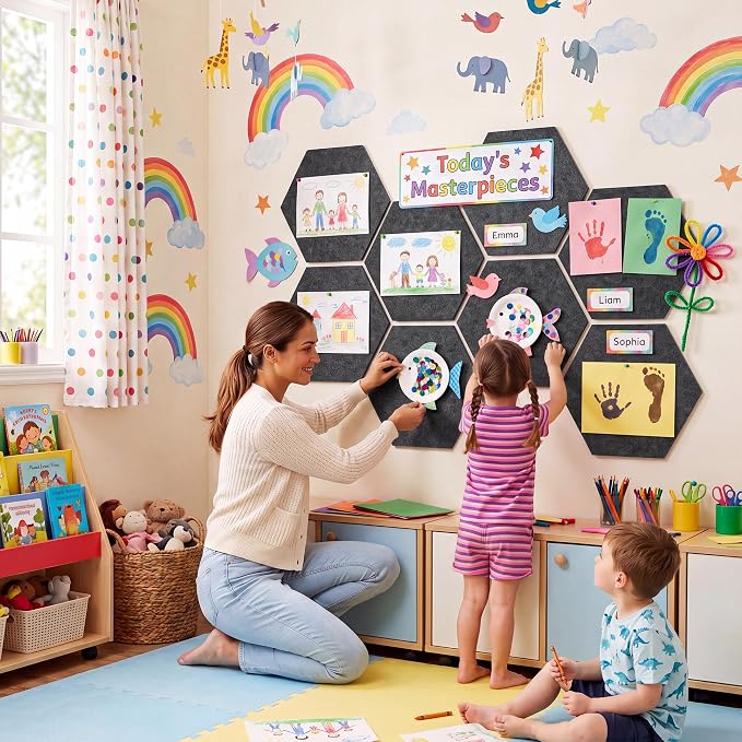 12" Large Bulletin Board with 30 Push Pins, Felt Wall Tiles - Image 2