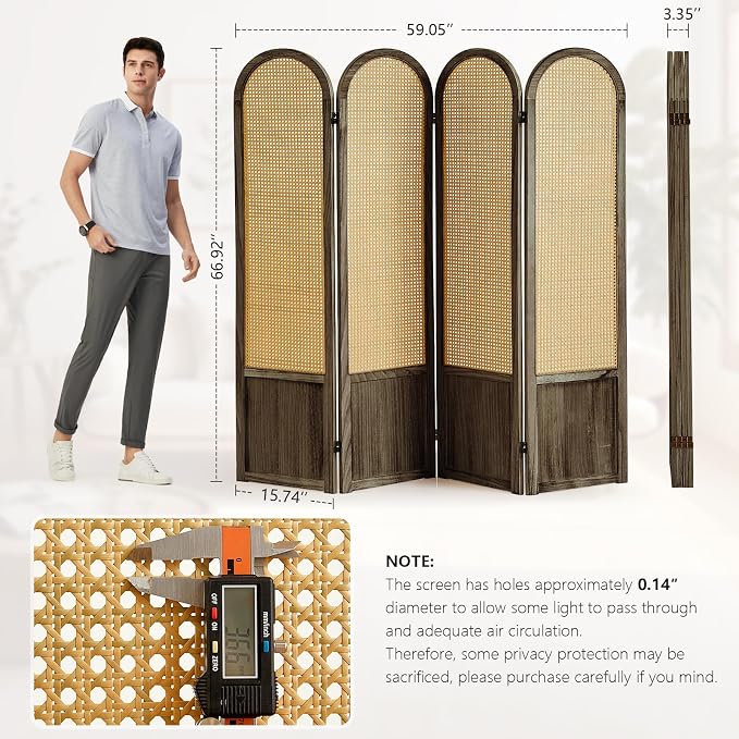 Asnefeli 4 Panel Room Divider Wall, Folding Privacy Screen, Foldable Wood - Image 3