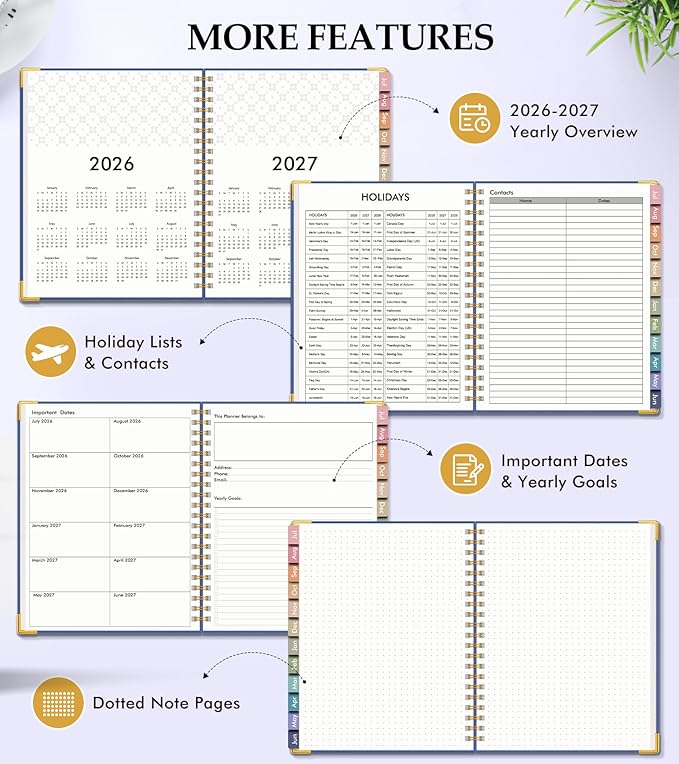 Academic Planner 2026-2027, Hardcover Leather Weekly and Monthly Calendar - Image 6