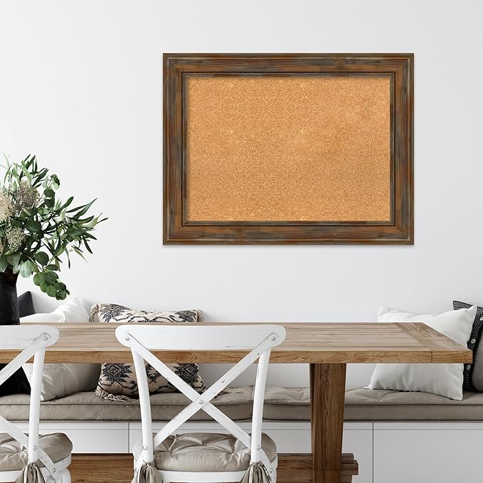 Amanti Art Natural Cork Board for Wall, 26x34 Vision Board with Brown Wood Frame, Medium Corkboard Office Decor for Home Organization, Rustic Farmhouse Corkboard Pinboard to display items for home-DeskLoop Office