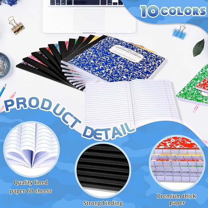 Seajan 20 Pack Composition Notebooks, Wide Ruled Paper, 7-1/2" x 9-3/4" Marble - Image 3