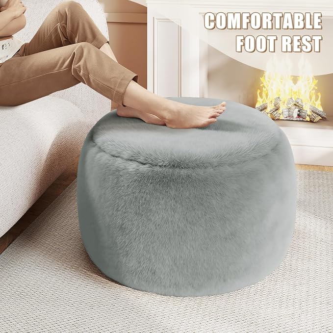 Gericco Round Pouf Ottoman Foot Rest, 29 X 18Inch Floor Poufs Footstool - Image 4