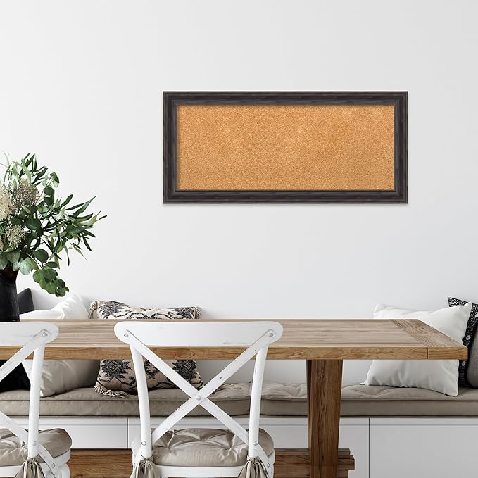 Amanti Art Natural Cork Board for Wall, 15x33 Vision Board with Brown Wood Frame, Medium Corkboard Office Decor for Home Organization, Rustic Farmhouse Corkboard Pinboard to display items for home-DeskLoop Office