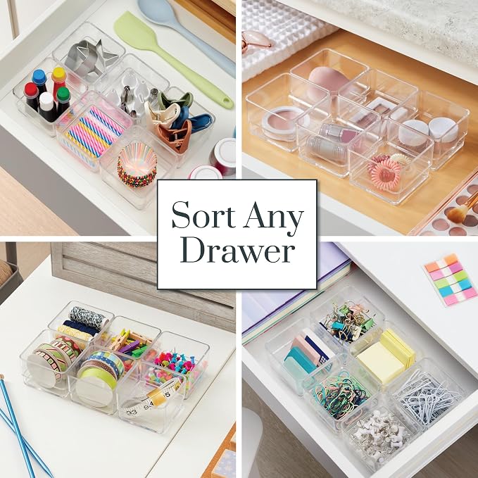 STORi SimpleSort 3-Piece Stackable Clear Drawer Organizer Set | 9" x 6" x 2" - Image 4