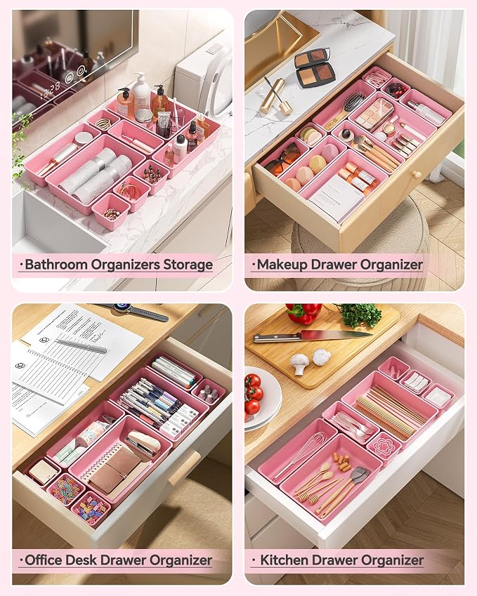 KEMETHY 25 PCS Plastic Drawer Organizers Set, 4 Sizes Vanity Organizer - Image 4