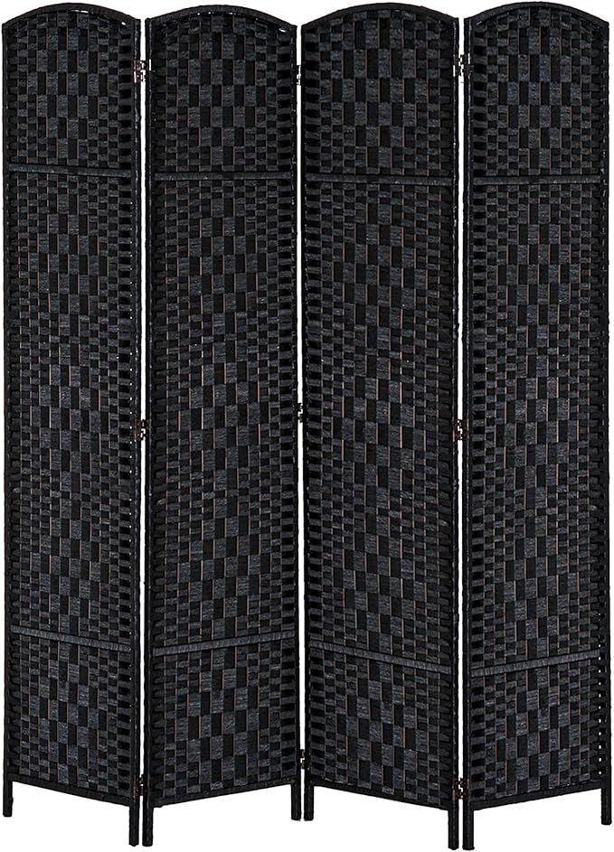 HOMCOM Room Divider 4 Panels Folding Privacy Screen 6FT Tall Portable Wicker Weave Partition Wall Divider for Bedroom Home Office, Black-DeskLoop Office