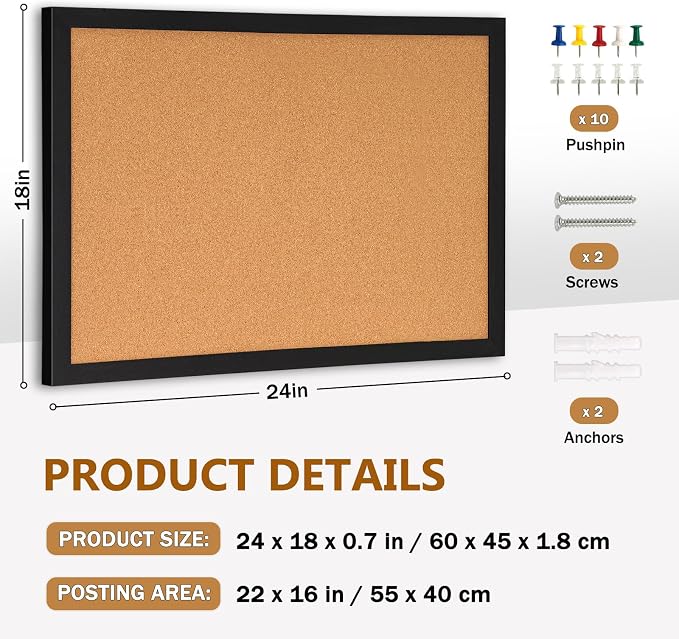 DOLLAR BOSS Cork Board for Wall 24" x 18" Bulletin Board for Wall - Image 4