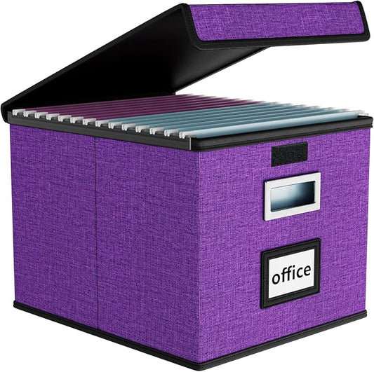 File Organizer Box with Lid, Collapsible File Folder Organizer by Huolewa