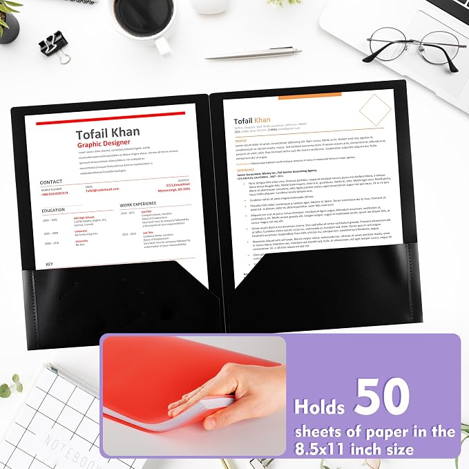 pmybupo 25 Pack Black 2 Pocket Folders, Heavy Duty Plastic Folders - Image 4