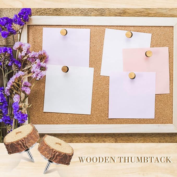 Sawysine 80 Pcs Wood Push Pins, Round Cute Thumb Tacks Decorative Push Pins - Image 5