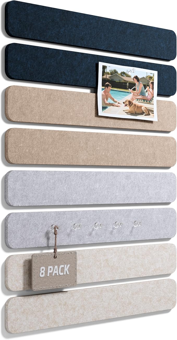 Fluxynara Cork Board Alternative Felt Strip Board 8-Pack 13"x2", Office Pin by FLUXYNARA