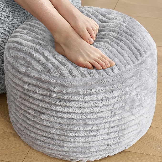 SHOUREN Stuffed Round Ottoman, Corduroy Pouf Ottoman Foot Rest by SHOUREN
