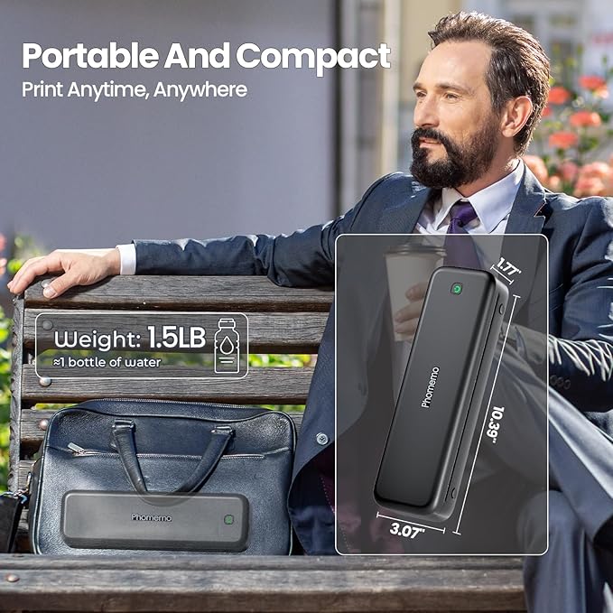 Phomemo Portable Printers Wireless for Travel Upgraded, M834 Bluetooth Thermal Printer 8.5" x 11"& A4 Size,Inkless Mobile Printer with Carry Case for Travel,Office,School,Car,Home,Black-DeskLoop Office