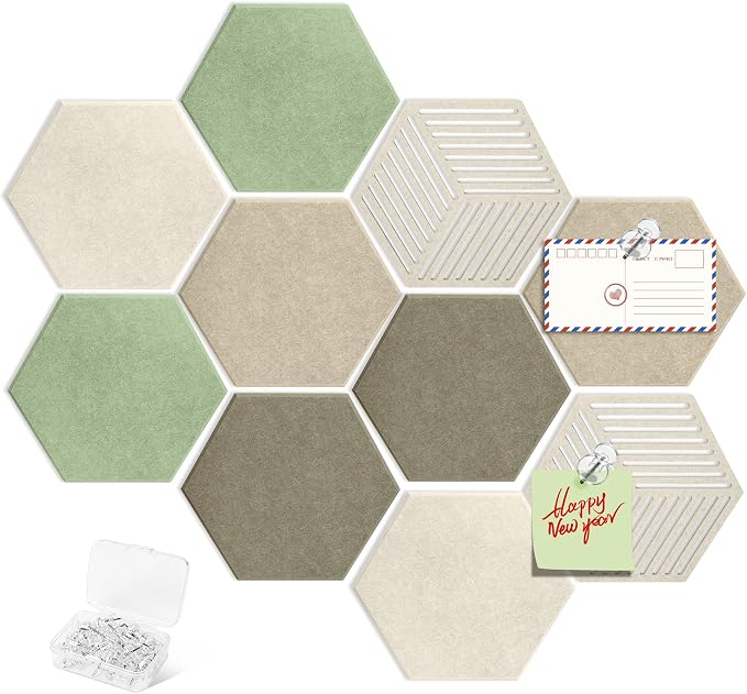 10PCS Hexagon Cork Board Tiles, Self-Adhesive Felt Bulletin by phepetroll