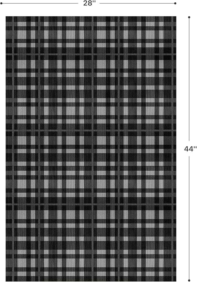 GENIMO Checkered Rug 27.5x44 inches Black and White Fine Plaid Outdoor Rug - Image 2