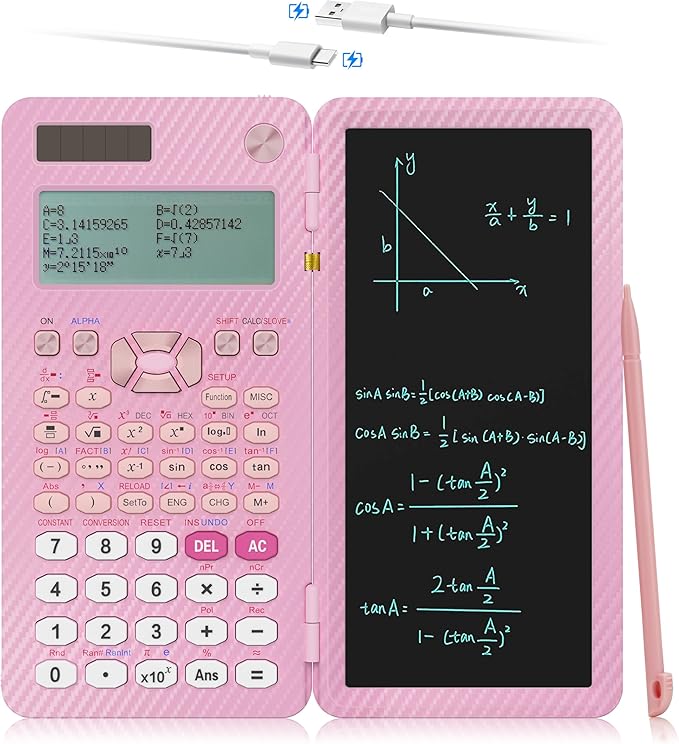 Scientific Calculators for College Students, IPepul Pink Desktop Math Solar Calculator with Notepad,991EX Type-C Rechargeable 552 Functions, School Supplies for Middle High School and Students(Pink)-DeskLoop Office