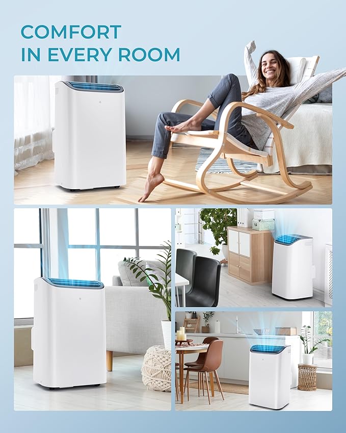 EUHOMY Portable Air Conditioners, 14000 BTU Portable AC Unit up to 700 Sq.Ft, 4-in-1 Portable Air Conditioner with Cool,mDehumidifier, Fan, Sleep Mode, 24H Timer, Remote, for Apartment, RVs, Bedroom-DeskLoop Office