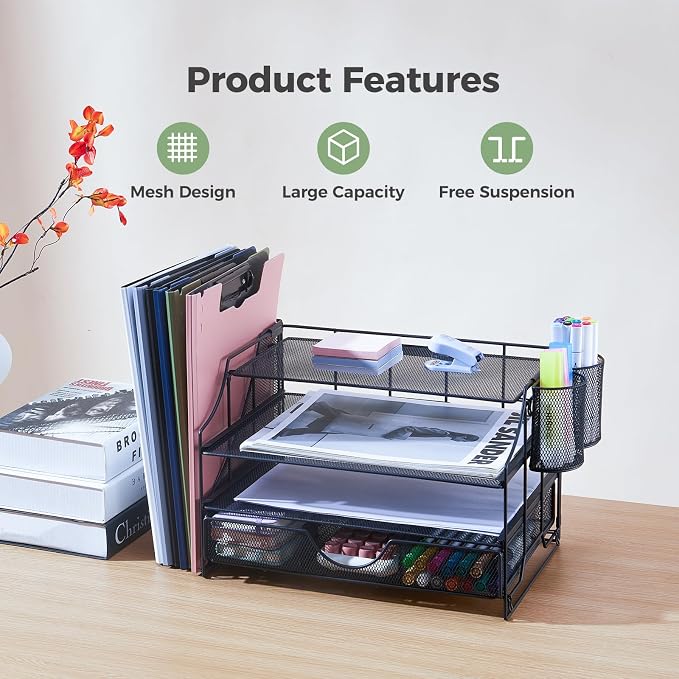 Desk Organizers and Accessories, 4 Tier Paper Letter Tray Organizer Holder Desk - Image 9