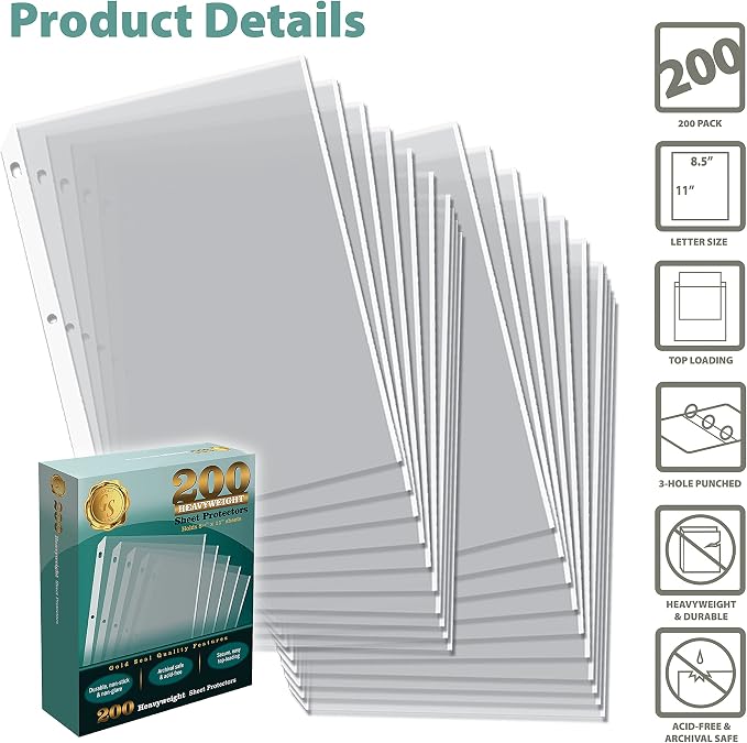GOLD SEAL 200/Box Clear Heavyweight Poly Sheet Protectors, 8.5" x 11" - Image 3