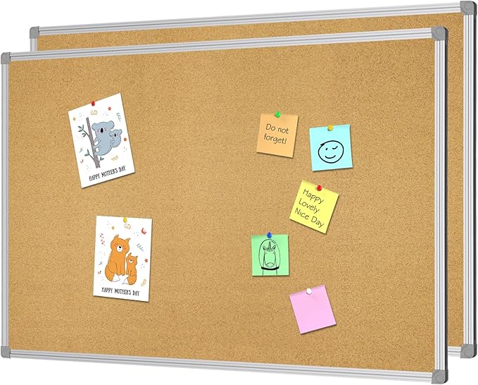 Lockways Cork Board Bulletin Board, 2 Pack Double Sided Corkboard 36" x 24", Wall-Mounted Silver Aluminum Message Presentation Notice Board 3 x 2 Feet-DeskLoop Office