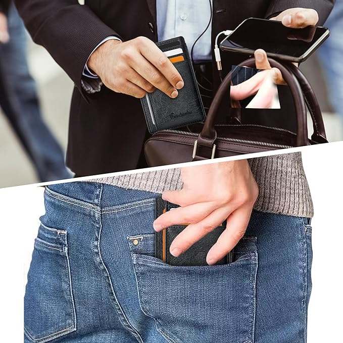 Travelambo Slim Wallet Front Pocket Minimalist Leather RFID Blocking Medium Size - Image 6