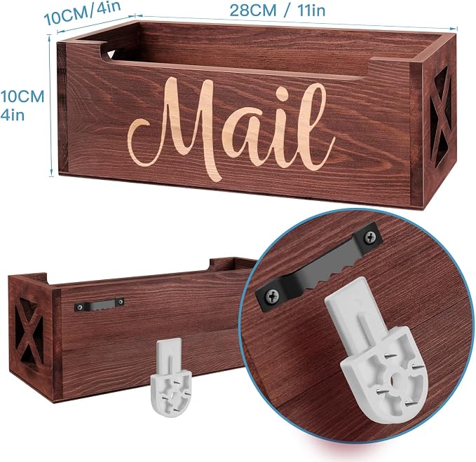Wooden Mail Organizer Mail Holder Countertop, Farmhouse Brown Mail Tray Mail - Image 5