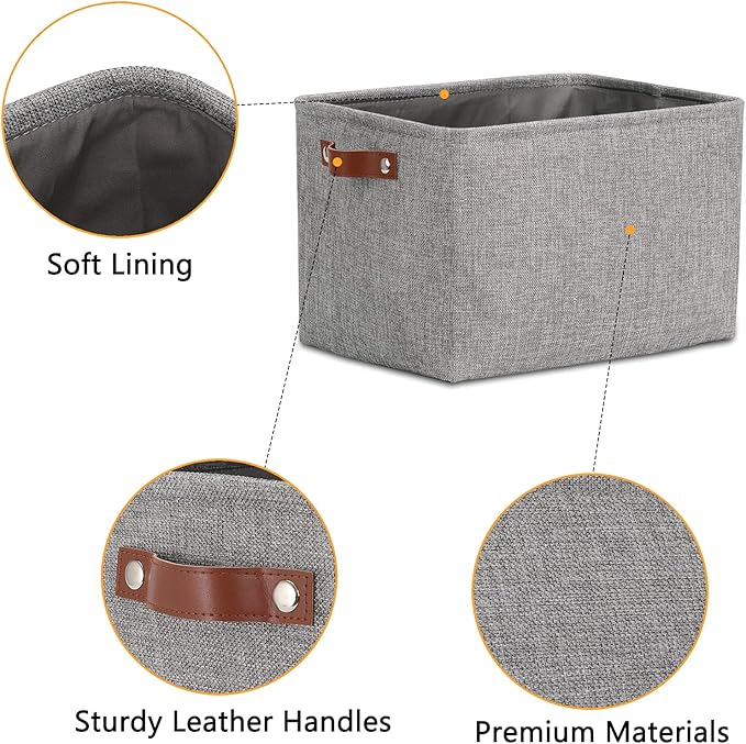 DULLEMELO Medium Storage Baskets for Organizing, Rectangular Fabric Storage Bins Collapsible, Perfect for Shelves, Closets, Nursery, Home, Office, Empty Gift Baskets (3-Pack,Grey)-DeskLoop Office