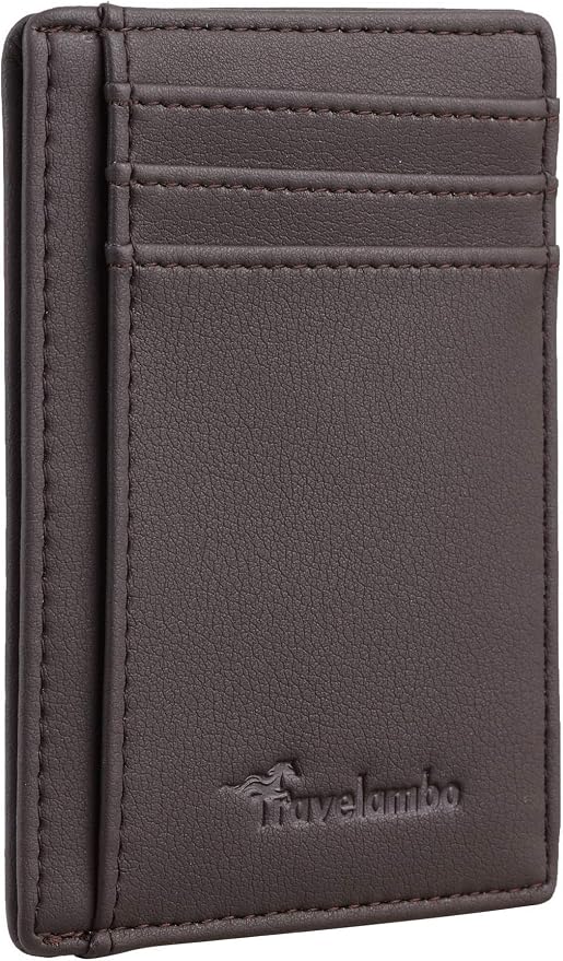 Travelambo Front Pocket Minimalist Leather Slim Wallet RFID Blocking Medium Size by Travelambo