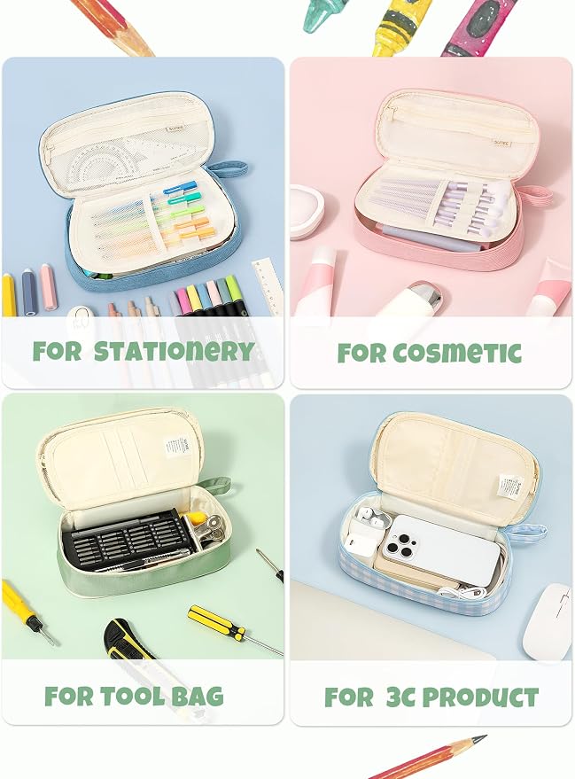 SUNEE Cute Pencil Case, Large Pencil Pouch, Aesthetic Big Pencil Bag - Image 6