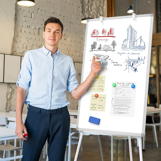 Large Whiteboard Easel with Stand, Tripod Height Adjustable Flip Chart Easel - Image 2
