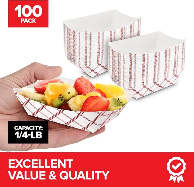 Mini Tiny Paper Food Boats .25 Lb Disposable Red & White Checkered Paper Food - Image 2