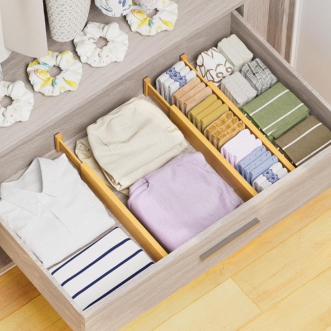 BAMBUROBA Bamboo Drawer Dividers, Adjustable Organizer for Kitchen & Bedroom, Expandable 17-22" Drawer Separators, 4-Pack-DeskLoop Office