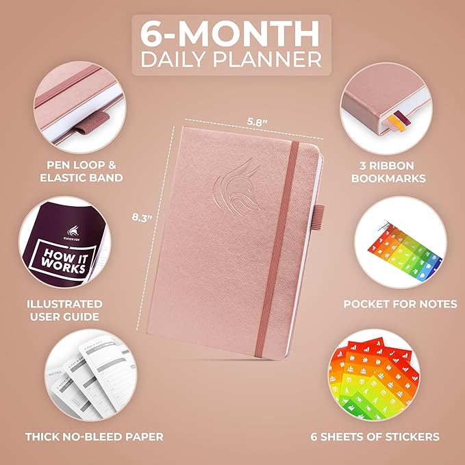 Clever Fox Daily Planner – Undated Planning Notebook with Hourly Schedule & To-Do List – Personal Day Task & Work Organizer, 6 Months (Rose Gold)-DeskLoop Office