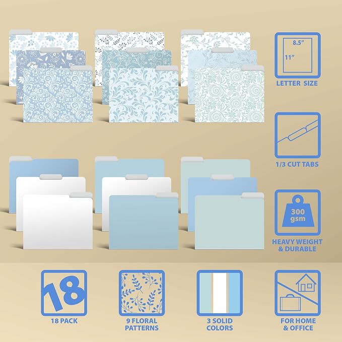 Better Office Products Decorative File Folders, 18 Pack, 9 Floral & Paisley - Image 3