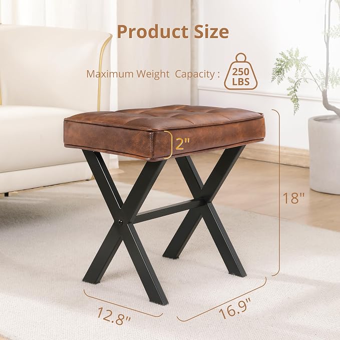 LUE BONA Vanity Stool, Square Faux Leather Makeup Stool - Image 7